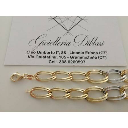 BRACCIALE In ORO 18 Karati 750%/1000 Donna Bicolore GIALLO BIANCO Maglia Catena - 2