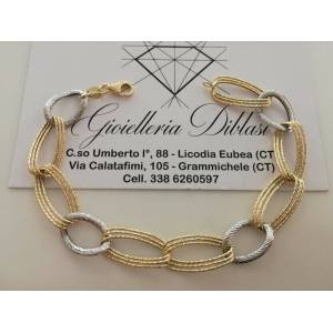 BRACCIALE Donna In ORO 18 Karati 750% Bicolore GIALLO BIANCO Maglia Ovali CATENA - 1