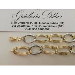 BRACCIALE Donna In ORO 18 Karati 750% Bicolore GIALLO BIANCO Maglia Ovali CATENA - 1 2