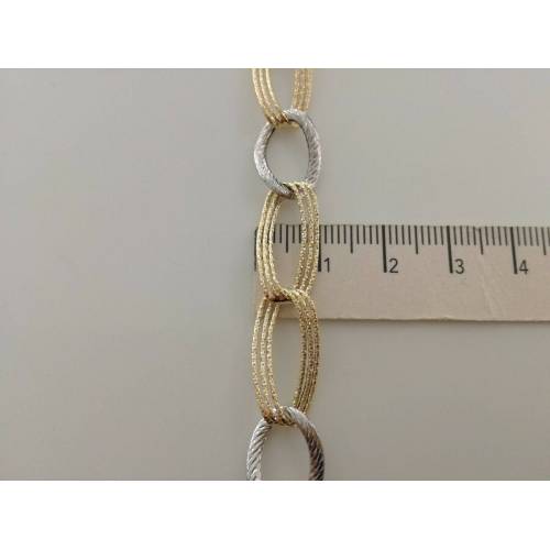 BRACCIALE Donna In ORO 18 Karati 750% Bicolore GIALLO BIANCO Maglia Ovali CATENA - 3