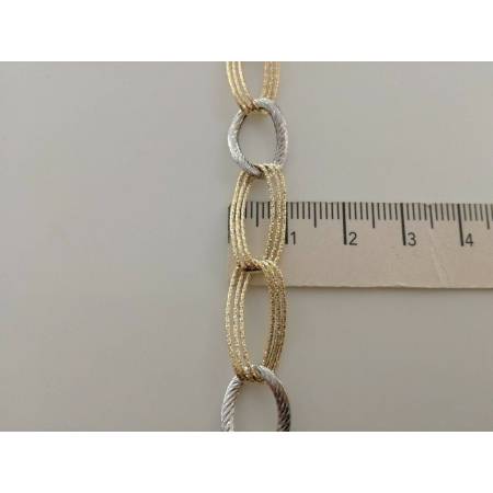 BRACCIALE Donna In ORO 18 Karati 750% Bicolore GIALLO BIANCO Maglia Ovali CATENA - 3