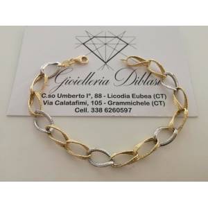 BRACCIALE Donna In ORO 18 Karati 750% Bicolore GIALLO BIANCO Maglia Ovali CATENA - 1