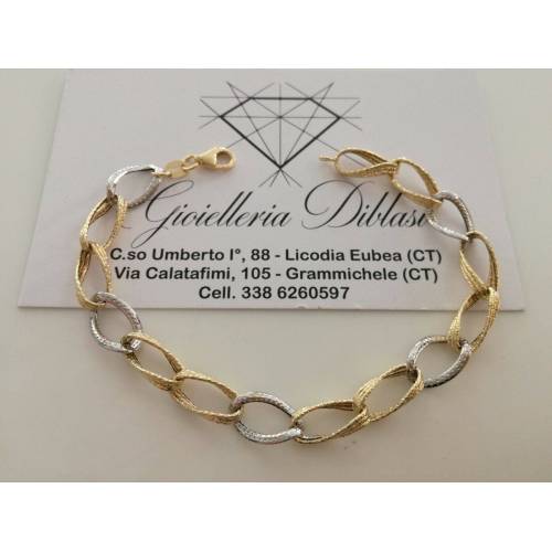 BRACCIALE Donna In ORO 18 Karati 750% Bicolore GIALLO BIANCO Maglia Ovali CATENA - 1