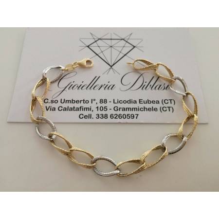 BRACCIALE Donna In ORO 18 Karati 750% Bicolore GIALLO BIANCO Maglia Ovali CATENA - 1