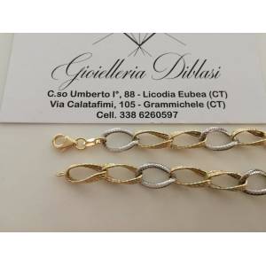 BRACCIALE Donna In ORO 18 Karati 750% Bicolore GIALLO BIANCO Maglia Ovali CATENA - 1 2