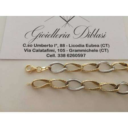 BRACCIALE Donna In ORO 18 Karati 750% Bicolore GIALLO BIANCO Maglia Ovali CATENA - 2