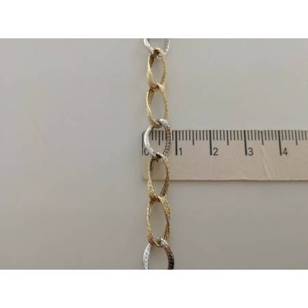 BRACCIALE Donna In ORO 18 Karati 750% Bicolore GIALLO BIANCO Maglia Ovali CATENA - 3
