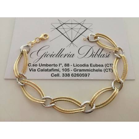 BRACCIALE Donna In ORO 18 Karati 750% Bicolore GIALLO BIANCO Maglia Ovali CATENA - 1