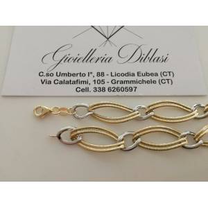 BRACCIALE Donna In ORO 18 Karati 750% Bicolore GIALLO BIANCO Maglia Ovali CATENA - 1 2