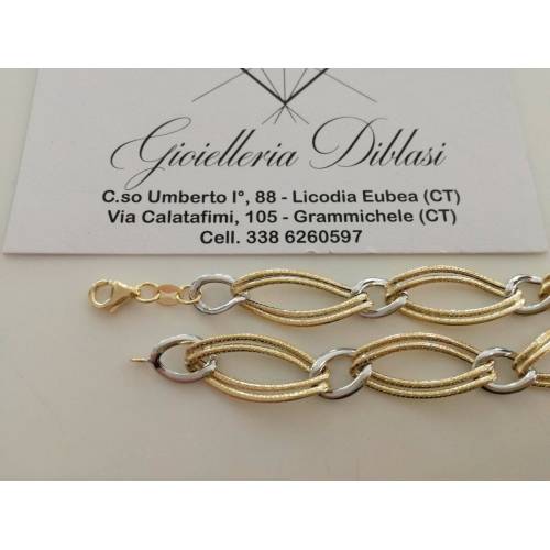BRACCIALE Donna In ORO 18 Karati 750% Bicolore GIALLO BIANCO Maglia Ovali CATENA - 2