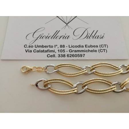 BRACCIALE Donna In ORO 18 Karati 750% Bicolore GIALLO BIANCO Maglia Ovali CATENA - 2