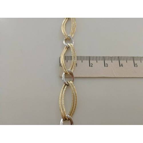 BRACCIALE Donna In ORO 18 Karati 750% Bicolore GIALLO BIANCO Maglia Ovali CATENA - 3