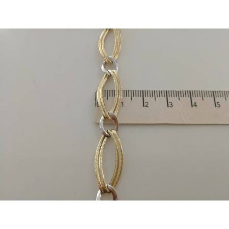 BRACCIALE Donna In ORO 18 Karati 750% Bicolore GIALLO BIANCO Maglia Ovali CATENA - 3