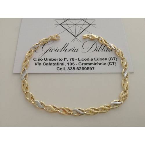 BRACCIALE In ORO Bicolore GIALLO e BIANCO Unisex Oro 18 KT 750% Made In Italy - 1