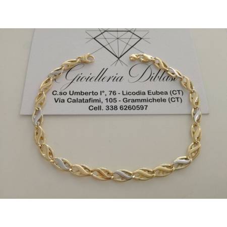 BRACCIALE In ORO Bicolore GIALLO e BIANCO Unisex Oro 18 KT 750% Made In Italy - 1
