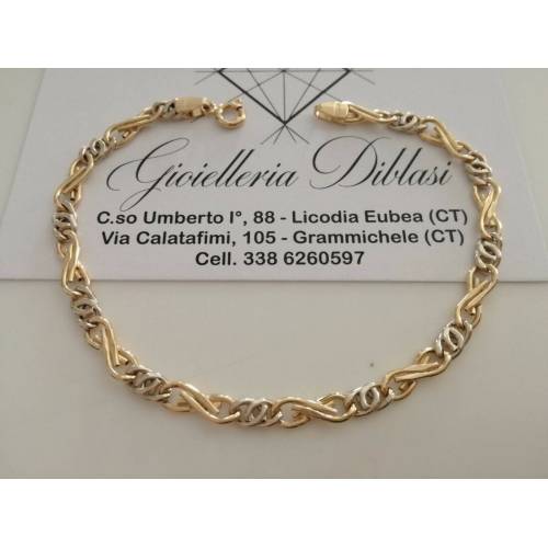 BRACCIALE Uomo Donna Unisex 18 Karati 750% In ORO GIALLO BIANCO Maglia Bicolore - 1