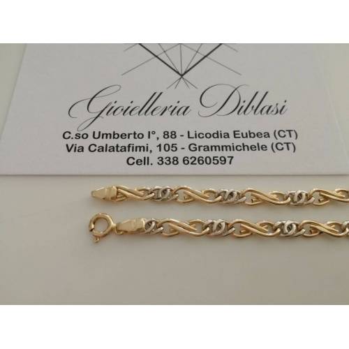BRACCIALE Uomo Donna Unisex 18 Karati 750% In ORO GIALLO BIANCO Maglia Bicolore - 2