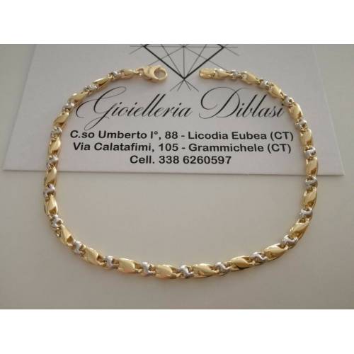 BRACCIALE In ORO Bicolore GIALLO BIANCO 18 Karati 750% Uomo Donna Maglia CATENA - 1