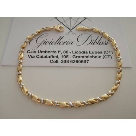 BRACCIALE In ORO Bicolore GIALLO BIANCO 18 Karati 750% Uomo Donna Maglia CATENA - 1