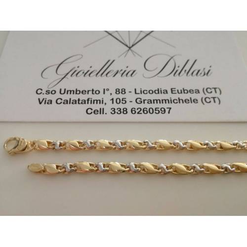 BRACCIALE In ORO Bicolore GIALLO BIANCO 18 Karati 750% Uomo Donna Maglia CATENA - 2