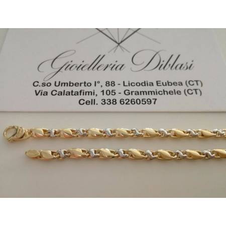 BRACCIALE In ORO Bicolore GIALLO BIANCO 18 Karati 750% Uomo Donna Maglia CATENA - 2