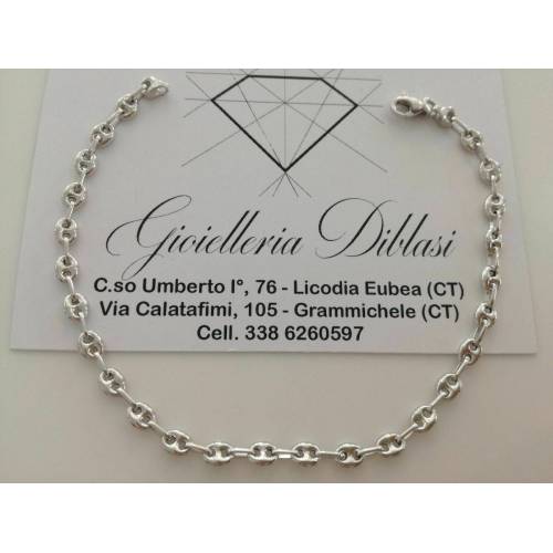 BRACCIALE Uomo Donna Unisex In ORO BIANCO 18 KARATI 750% Catena Maglia MARINARA - 1
