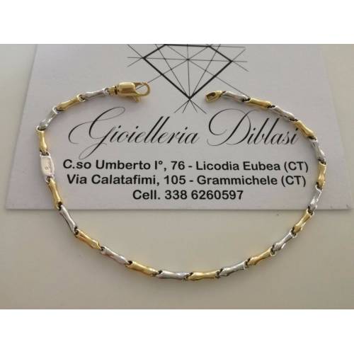 BRACCIALE In ORO Bicolore GIALLO e BIANCO Unisex Oro 18 KT 750% Made In Italy - 1
