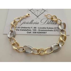 BRACCIALE In ORO 18 Karati 750%/1000 Donna Bicolore GIALLO BIANCO Maglia Catena - 1