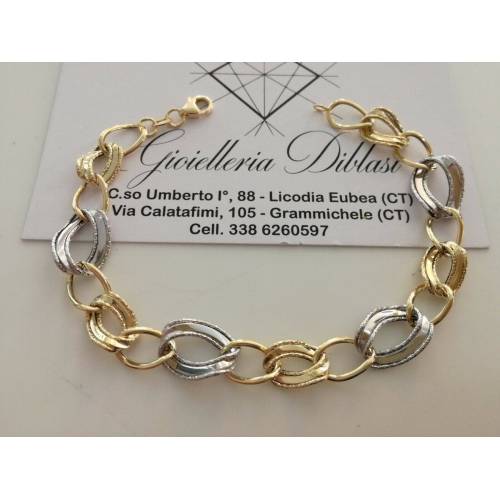 BRACCIALE In ORO 18 Karati 750%/1000 Donna Bicolore GIALLO BIANCO Maglia Catena - 1