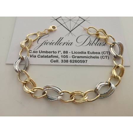 BRACCIALE In ORO 18 Karati 750%/1000 Donna Bicolore GIALLO BIANCO Maglia Catena - 1
