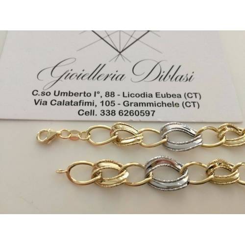 BRACCIALE In ORO 18 Karati 750%/1000 Donna Bicolore GIALLO BIANCO Maglia Catena - 2