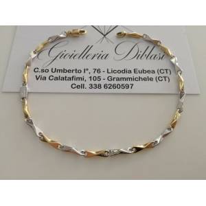 BRACCIALE In ORO Bicolore GIALLO BIANCO 18 Karati 750% Uomo Donna Maglia CATENA - 1