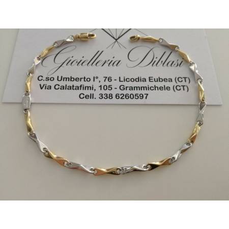 BRACCIALE In ORO Bicolore GIALLO BIANCO 18 Karati 750% Uomo Donna Maglia CATENA - 1