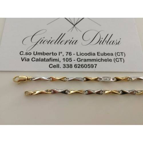 BRACCIALE In ORO Bicolore GIALLO BIANCO 18 Karati 750% Uomo Donna Maglia CATENA - 2