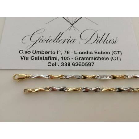 BRACCIALE In ORO Bicolore GIALLO BIANCO 18 Karati 750% Uomo Donna Maglia CATENA - 2