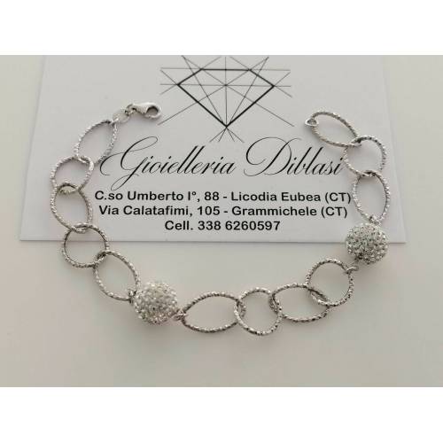 BRACCIALE ORO BIANCO Donna 18 Karati 750% Maglia CATENA Con Ovali E Swarovski - 1
