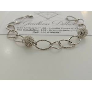 BRACCIALE ORO BIANCO Donna 18 Karati 750% Maglia CATENA Con Ovali E Swarovski - 1 2