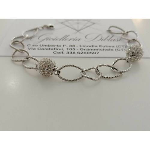 BRACCIALE ORO BIANCO Donna 18 Karati 750% Maglia CATENA Con Ovali E Swarovski - 2