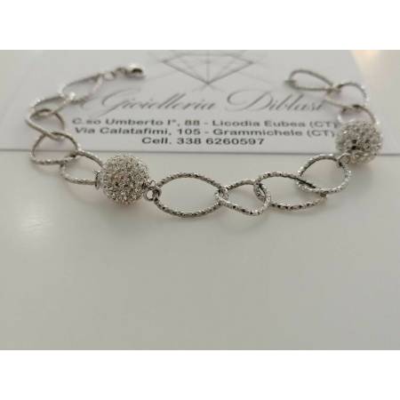 BRACCIALE ORO BIANCO Donna 18 Karati 750% Maglia CATENA Con Ovali E Swarovski - 2
