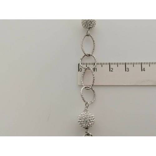 BRACCIALE ORO BIANCO Donna 18 Karati 750% Maglia CATENA Con Ovali E Swarovski - 3