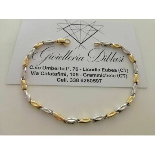 BRACCIALE Oro 18 Karati 750% Uomo Donna Unisex ORO GIALLO e BIANCO Bicolore - 1