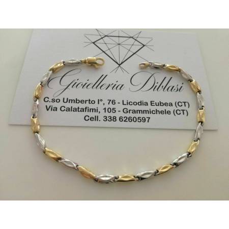 BRACCIALE Oro 18 Karati 750% Uomo Donna Unisex ORO GIALLO e BIANCO Bicolore - 1
