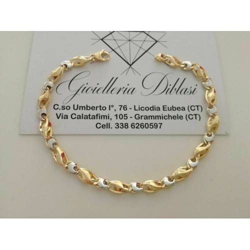 BRACCIALE Uomo Donna Oro 18 Karati 750% Unisex ORO GIALLO e BIANCO Bicolore - 1