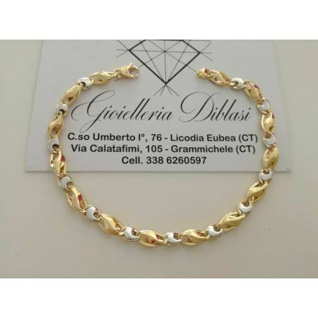 BRACCIALE Uomo Donna Oro 18 Karati 750% Unisex ORO GIALLO e BIANCO Bicolore - 1