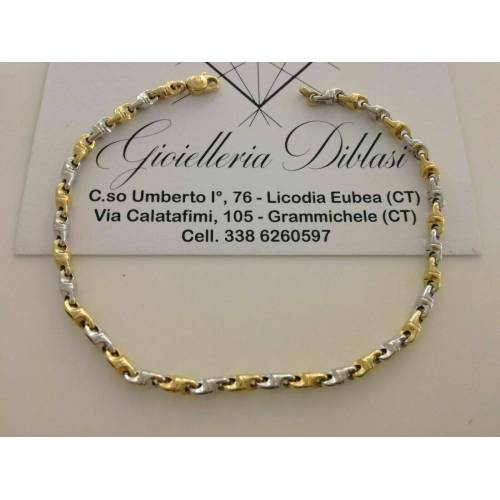 BRACCIALE Uomo Donna Unisex ORO GIALLO e BIANCO Bicolore Oro 18 Karati 750% - 1