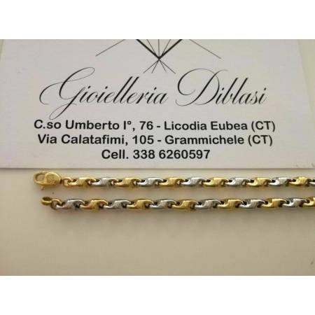 BRACCIALE Uomo Donna Unisex ORO GIALLO e BIANCO Bicolore Oro 18 Karati 750% - 2