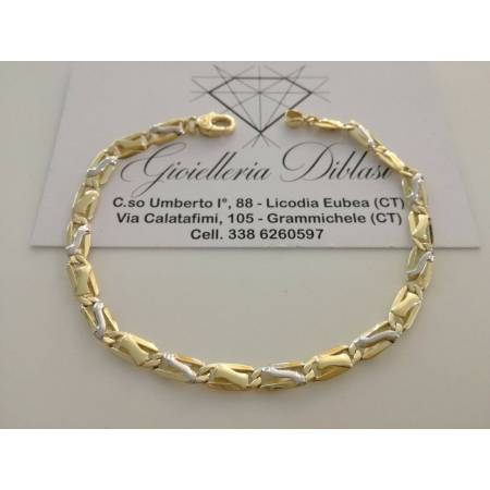BRACCIALE In ORO 18 Karati 750% Uomo Donna Bicolore GIALLO BIANCO Maglia Catena - 1