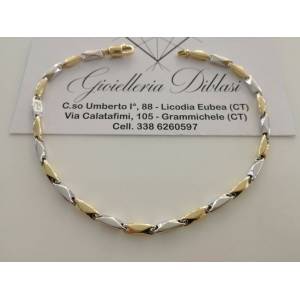 BRACCIALE ORO 18 Kt 750% Uomo Donna Unisex Bicolore GIALLO BIANCO Maglia Catena - 1