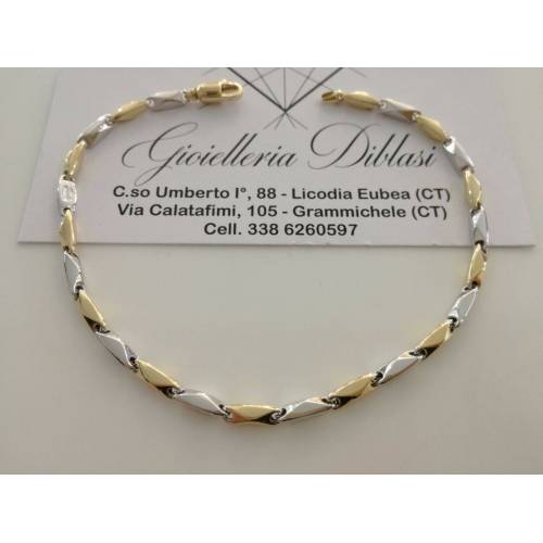 BRACCIALE ORO 18 Kt 750% Uomo Donna Unisex Bicolore GIALLO BIANCO Maglia Catena - 1