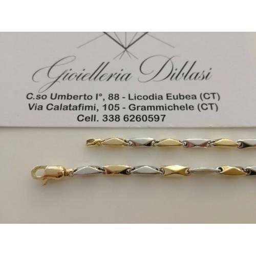 BRACCIALE ORO 18 Kt 750% Uomo Donna Unisex Bicolore GIALLO BIANCO Maglia Catena - 2